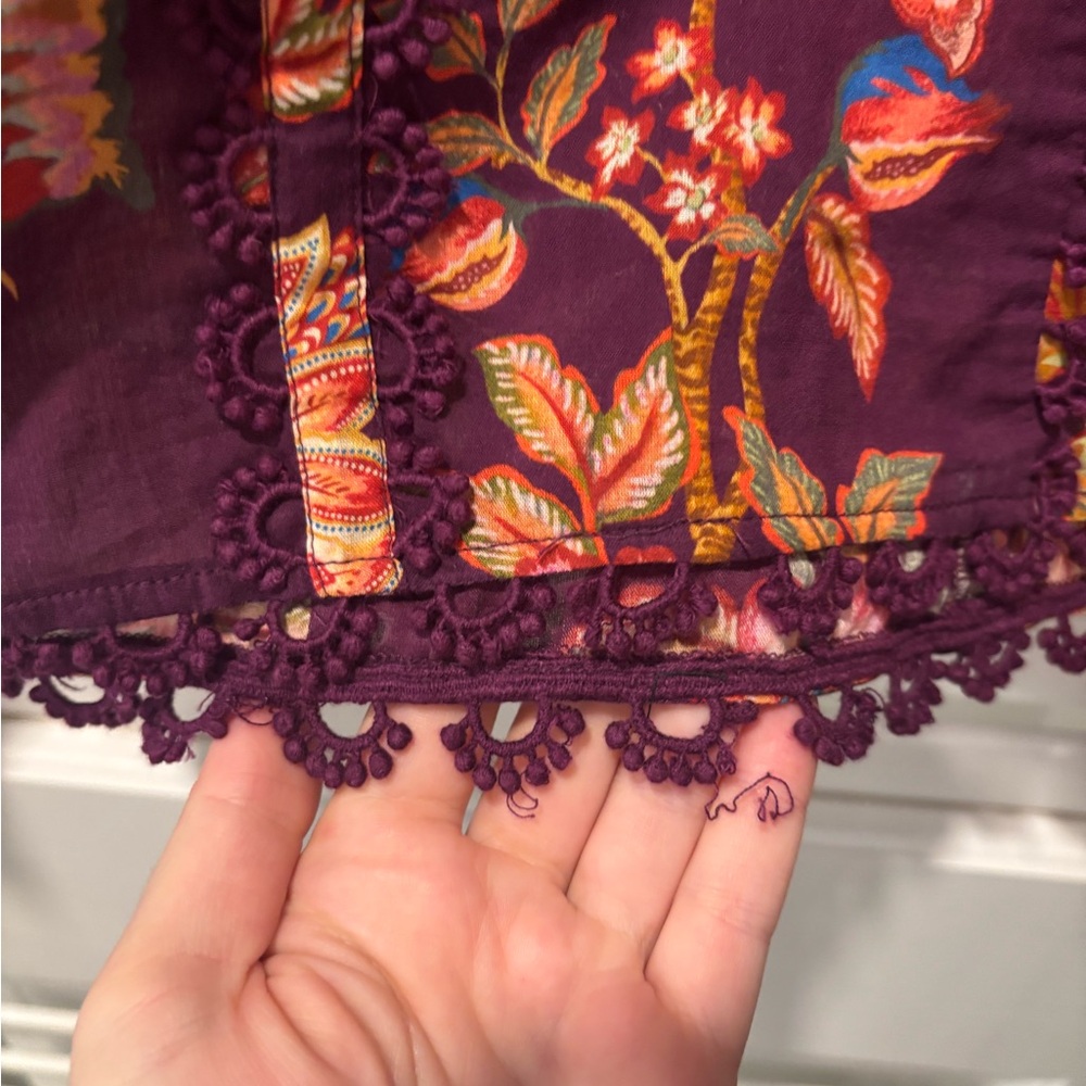 FARM RIO Cotton Boho Tropical Floral Embroidered Blouse Size Small - Picture 12 of 13
